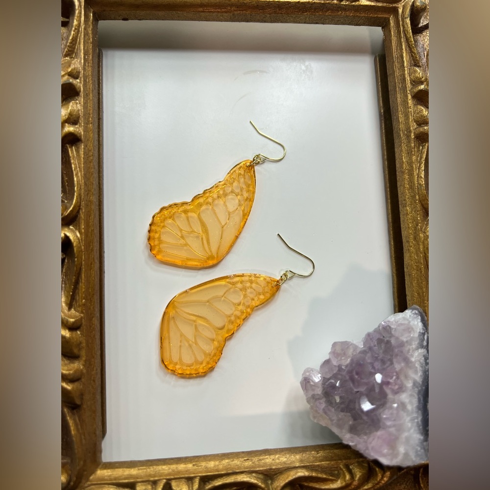 Orange Butterfly Dangle Fairy Earrings